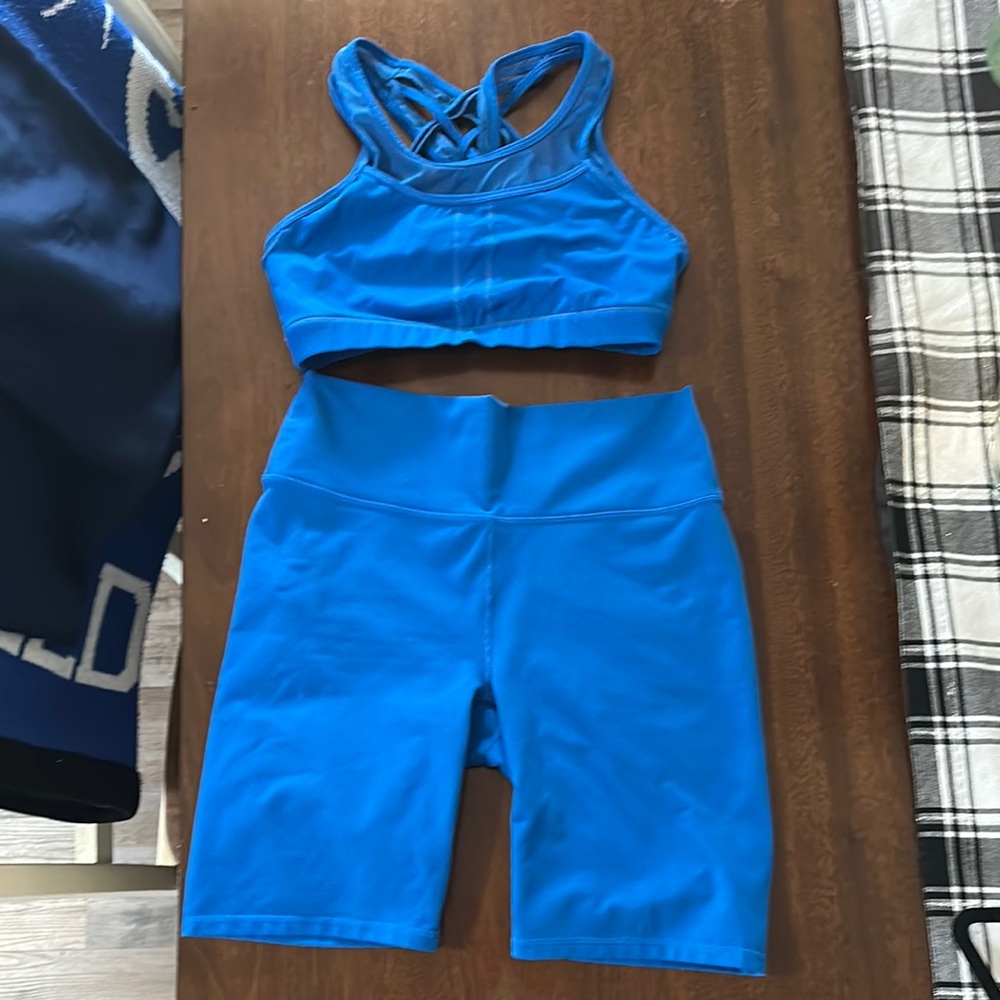 Blue Sports Bra and Shorts Set